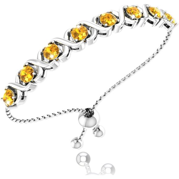 Birthstone Citrine Silver Bolo Bracelet for Women 11-inch Elegant Jewelry - Picture 1 of 5